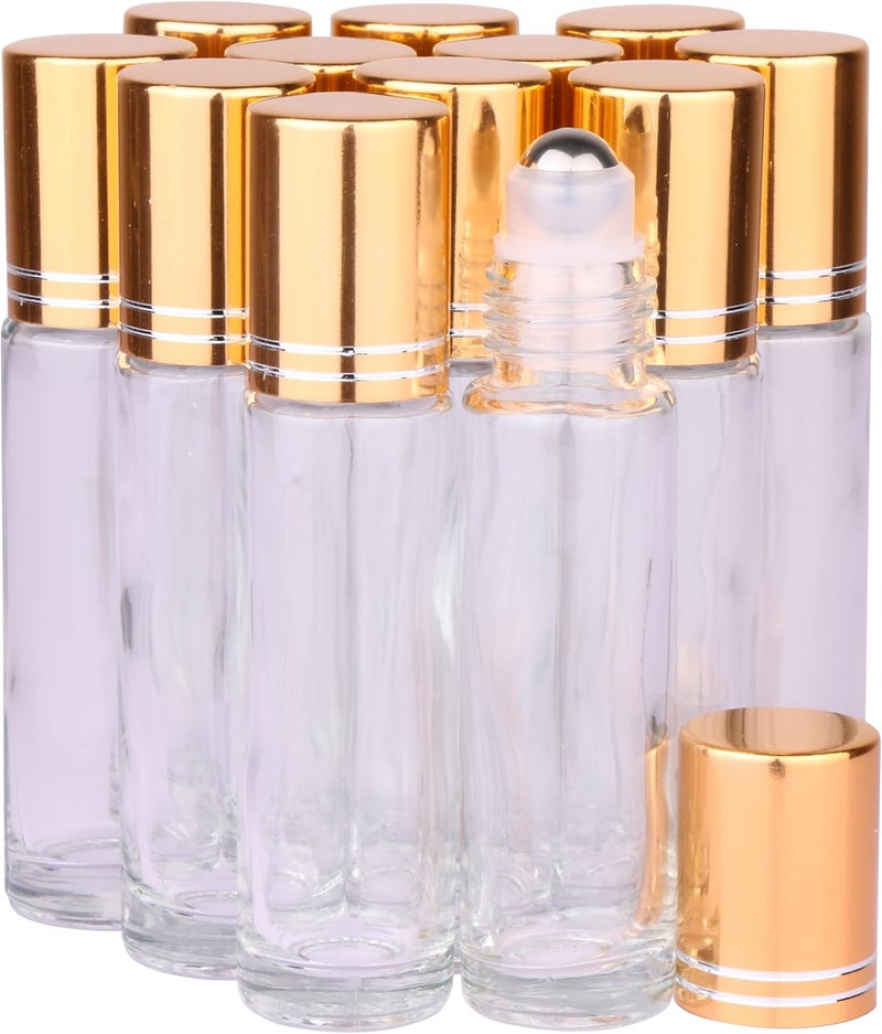 inice 12 Pack Essential Oil Roller Bottles 10ml Clear Glass Bottles Stainless Steel Roll On Ball Metal Cap for Daily Care - Image 1